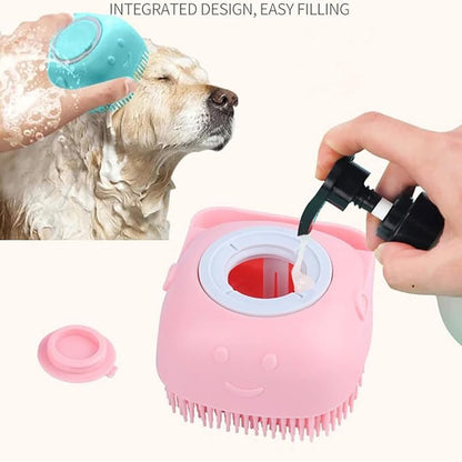 Dog Brush  Cat Brush  Shampoo Dispensing Scrubber  Soft Silicone Design  Hanging Loop  For All Skin Types  Grooming, Deshedding and Exfoliating, Pink