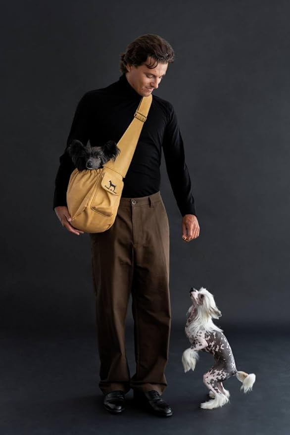 Noah & Paw Dog Sling Carrier for Small Dogs 5-18lb, Dog Sling for Small Dogs and Cats, Dog Carrier with Adjustable Padded Strap, Vegan Leather Lined with Fur, Double Safety Feature, Machine Washable