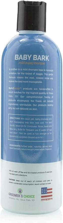 Bark2Basics Baby Bark Puppy Shampoo for Dogs, 16 oz - Naturally Derived Ingredients, Formulated for Puppies, Professional Grooming Grade, Gentle on Dry or Sensitive Skin, Made in The USA