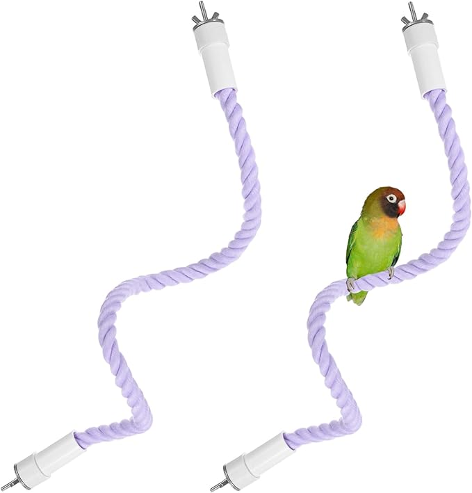 2-Pack Rope Perches for Bird Cages, 23.6 in Length Comfort Grip Flexible Rope Perch Beak & Paw Grinding for Parrots/Cockatiels/Parakeets, Bird Platform Sand [Purple]