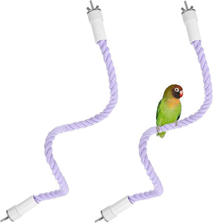 2-Pack Rope Perches for Bird Cages, 23.6 in Length Comfort Grip Flexible Rope Perch Beak & Paw Grinding for Parrots/Cockatiels/Parakeets, Bird Platform Sand [Purple]