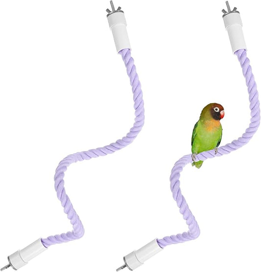 2-Pack Rope Perches for Bird Cages, 23.6 in Length Comfort Grip Flexible Rope Perch Beak & Paw Grinding for Parrots/Cockatiels/Parakeets, Bird Platform Sand [Purple]