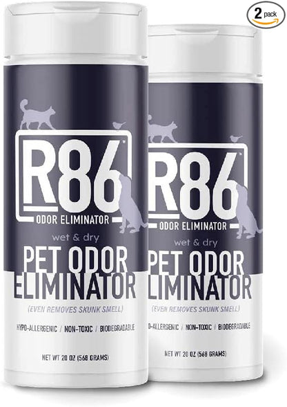 R86 Pet Odor Eliminator, Removes Odor from Litter Boxes, Carpet, and Hard Surfaces, Even Removes Skunk Smell from Cats & Dogs, Plant Based Formula, Use Wet or Dry, Hypoallergenic & Biodegradable