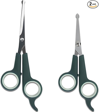 2-Pieces Professional Dog and Cat Grooming Scissors, Pet Trimming Shears, Sharp Stainless Steel Blades with Rounded Tips - Safe Fur Cutting for Dogs, Cats, Horses