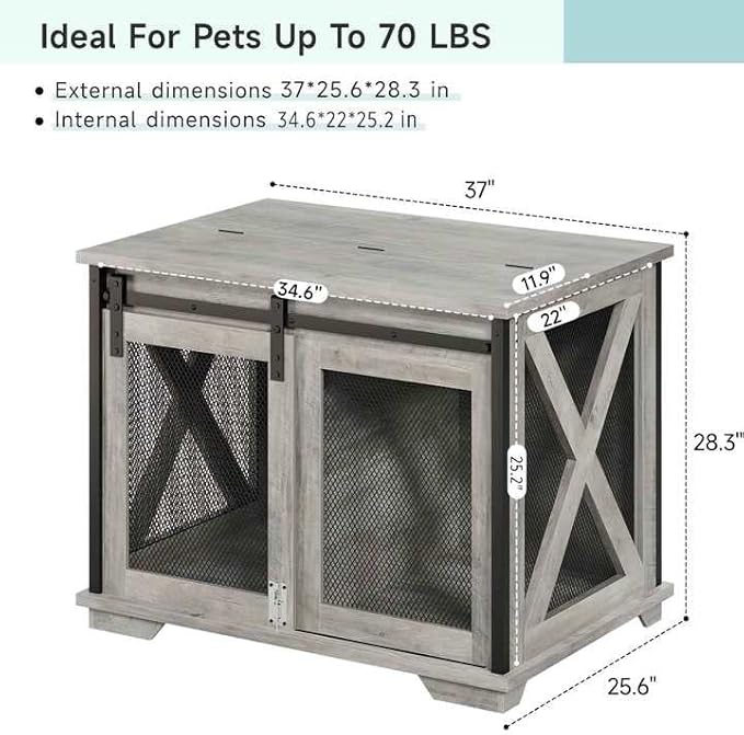 GAOMON Dog Crate Furniture with Slidings Doorsï¼_ooden Dog Kennel End Table with Flip-top Plate for Dogsï¼_ndoor Dog Crate Furniture with Detachable Divider for Medium Dogs, Dog House,Grey
