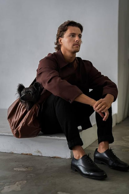 Noah & Paw Dog Sling Carrier for Small Dogs 5-18lb, Dog Sling for Small Dogs and Cats, Dog Carrier with Adjustable Padded Strap, Vegan Leather Lined with Fur, Double Safety Feature, Machine Washable