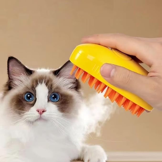 3 in 1 Pet Hair Brush, Steamy Cat Brush for Massage, Multifunctional Hair Brush for Removing Tangled and Loose Hair, Yellow, Hair Removal Comb for Cat and Dog