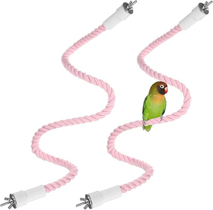 2-Pack Rope Perches for Bird Cages, 31.5 in Length Comfort Grip Flexible Rope Perch Beak & Paw Grinding for Parrots/Cockatiels/Parakeets, Bird Platform Sand [Pink]