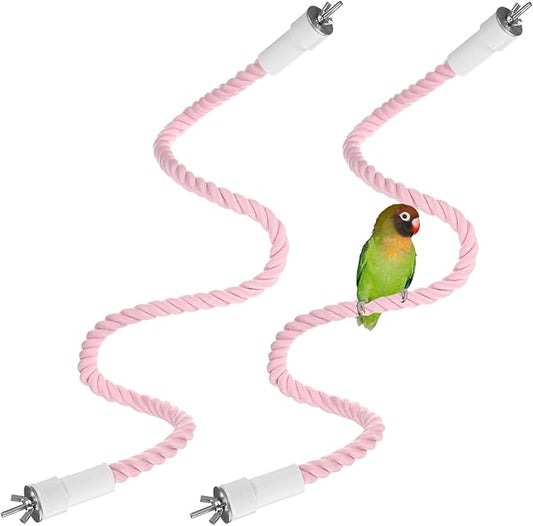 2-Pack Rope Perches for Bird Cages, 31.5 in Length Comfort Grip Flexible Rope Perch Beak & Paw Grinding for Parrots/Cockatiels/Parakeets, Bird Platform Sand [Pink]