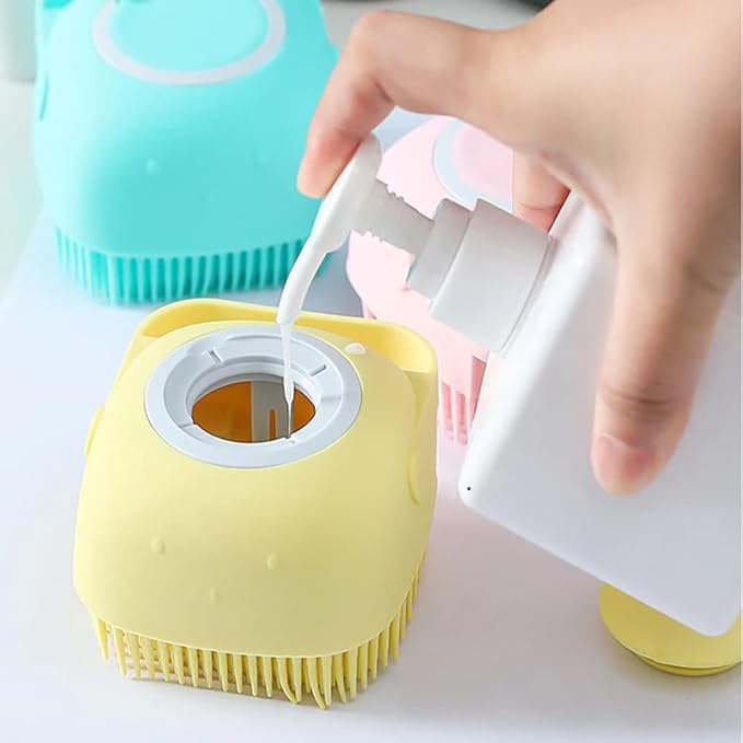 Dog Brush  Cat Brush  Shampoo Dispensing Scrubber  Soft Silicone Design  Hanging Loop  For All Skin Types  Grooming, Deshedding and Exfoliating, Yellow