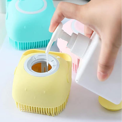 Dog Brush  Cat Brush  Shampoo Dispensing Scrubber  Soft Silicone Design  Hanging Loop  For All Skin Types  Grooming, Deshedding and Exfoliating, Yellow