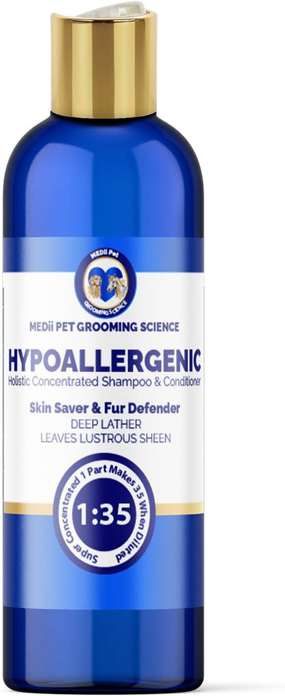 16oz Super Concentrated Hypoallergenic Dog & Cat Shampoo & Conditioner. Gentle Cleansing for Sensitive Skin, Itch Relief Formula, Puppy Safe Makes 4 gallons when diluted or use full strenght