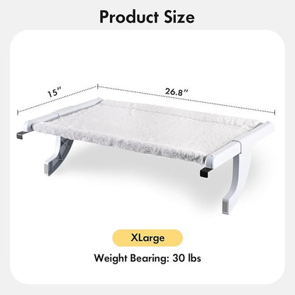 Window Sill Mount Cat Perch for Indoor Cats, One-Step Sliding Clamping Slot Adjustment Cat Hammock with Washable Cover, No Suction Cups Pet Bed for Windowsill & Bedside (XL)