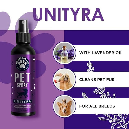 Pet Deodorizing Spray _avender Essential Oil | Odor Eliminator for Cats & Dogs, For All Ages, Sizes and Breeds| Safe for Bedding, Furniture & Pet Areas | 250ml