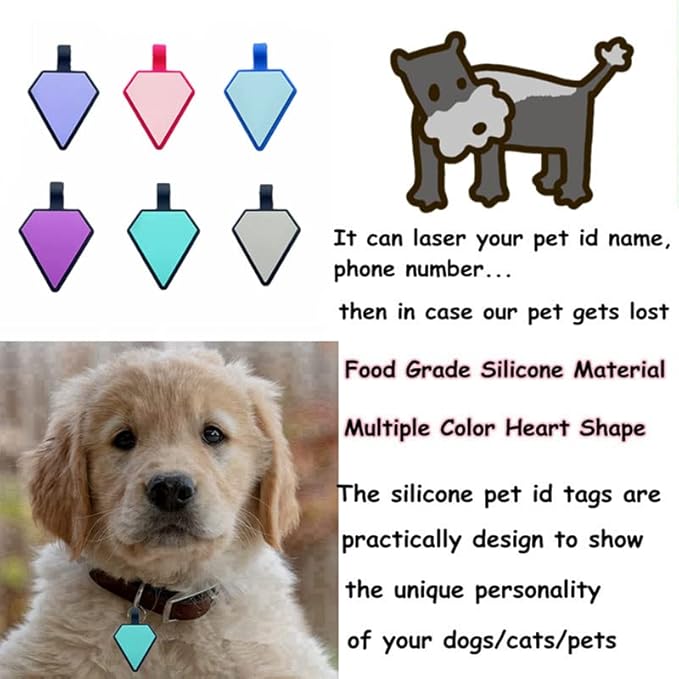 6 Pack Newest Diamond Silent Pet Tags Modifiable Dog Tag,Multiple Emergency Contact,Lightweight,No Jinging,Collar Accessories,Cat ID Tag