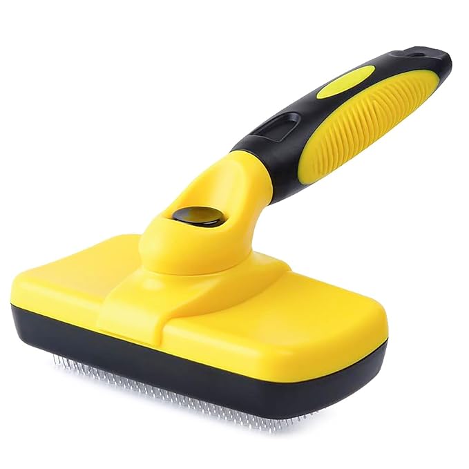 YINGFAN Slicker Brush for Dogs, Self Cleaning Dog Brush for Shedding, Dog Hair Brush for Long Haired Dogs, 7.1 Inch (Yellow)