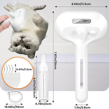 Cat Steam Brush,3 in 1 Pet Hair Removal Comb, Self-Cleaning Spray Cat Brush for Shedding,Steamy Pet Brush with Release Button and Tank - Suitable for Long and Short Hair Dogs and Cats, White