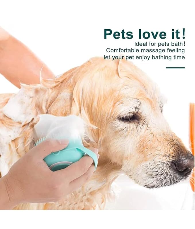 Dog Bath Brush, Dog Grooming Brush - Silicone Cat Shampoo Comb, Shampoo Dispenser for Kitty and Puppy (Blue)
