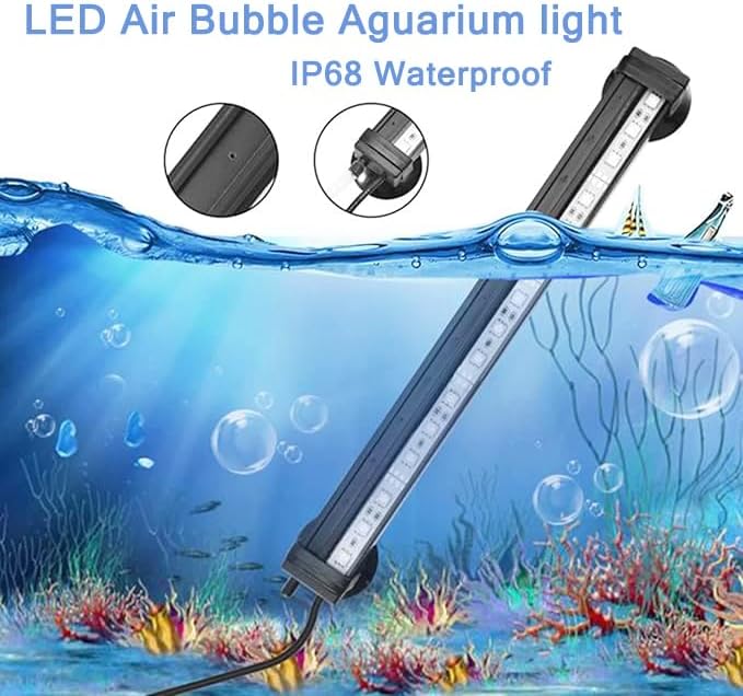 LED Aquarium Lights for Fish Tank,Submersible Fish Tank Light with Air Bubbler Hole Bubble Wall RGB Color Changing Brightness Adjustable Waterproof Remote Control Bubble Tube Light,7W 26inch