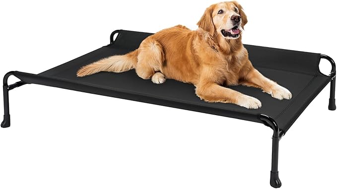 Veehoo Cooling Elevated Dog Bed, Raised Dog Beds for Large Dogs, Outdoor Dog Bed with Guardrail, Upgraded Non-Slip Feet, Breathable Teslin Mesh, Portable Camping Dog Cot, X-Large, Black, CWC2404
