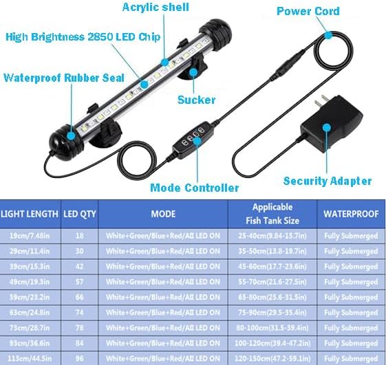 Submersible Aquarium Light Underwater Fish Tank Light with Timer Auto On/Off, LED Aquarium Light Bar 3 Light Modes Dimmer Adjustable Brightness,15.3inch (with Timer&dimmer)