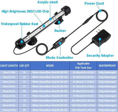 Submersible Aquarium Light Underwater Fish Tank Light with Timer Auto On/Off, LED Aquarium Light Bar 3 Light Modes Dimmer Adjustable Brightness,28.7inch (with Timer&dimmer)