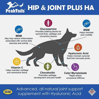 Kala Health PeakTails Hip & Joint Plus HA for Dogs  90 Tablets, Glucosamine, Chondroitin, OptiMSM, Vitamin C & Hyaluronic Acid  Supports Joint Mobility & Comfort