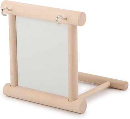 Wontee Bird Mirror Bird Toys for Budgies Parakeets Cockatiels Lovebirds Conures (Wood color-2pcs)