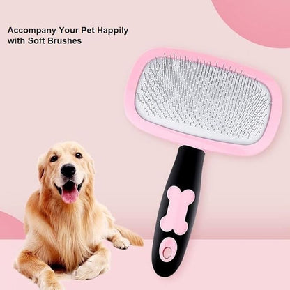 Slicker Brush, PETPAWJOY Dog Brush Gently Cleaning Pin Brush for Shedding Dog Hair Brush for Small Dogs Puppy Yorkie Poodle Rabbits Cats-Large, Pink