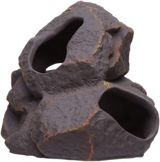 Plecoceramics Aquarium Ceramic Decorations Cave Betta Stone Decor - Aquarium Fish Tank Hideway Decor for breeding Cichlids Plecos Betta Toys Hideout (Magma Rock)