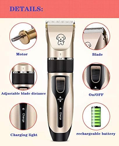 Dog Grooming Kit Pet Shaver Clippers Low Noise Rechargeable Cordless Electric Quiet Hair Clippers Set for Dogs Cats Pet