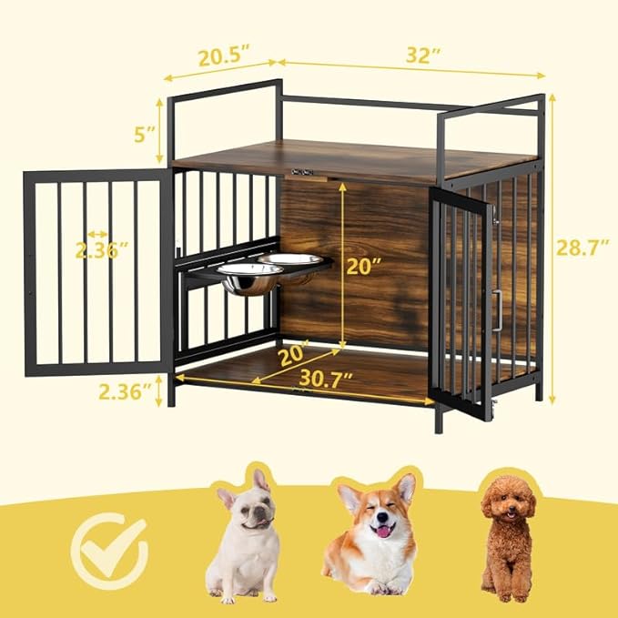 LOVMOR Dog Crate Furniture-Style Cages for Dogs Indoor Heavy Duty Super Sturdy Dog Kennels with 2 Stainless Steel Bowls and Dog Pad