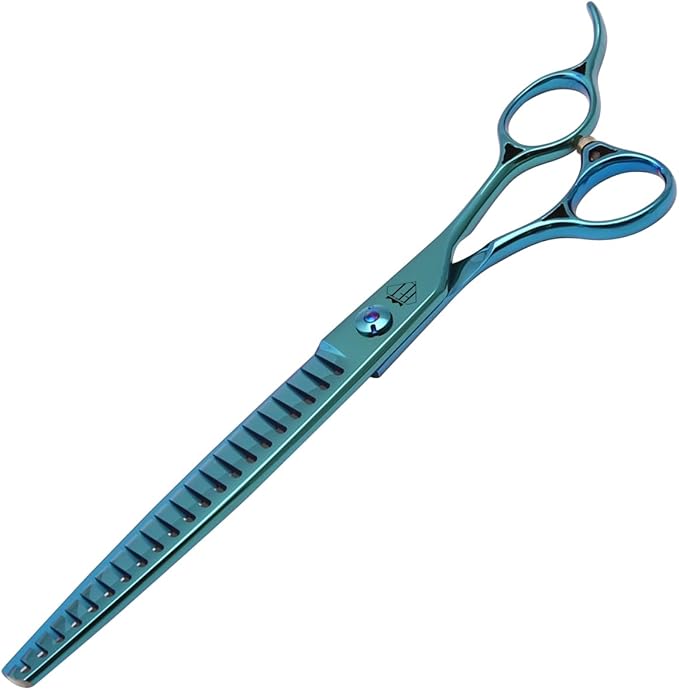 Dog Grooming Scissors: Blueish Green 7.5 inch Professional Pet Chunker Shears Made Of Japanese 440C Advanced Stainless Steel for Dogs Cats and Other Pets
