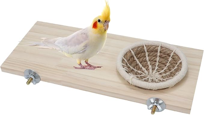 Wontee Bird Perch Stand with Nest Bird Breeding Nest Bed Wooden Platform for Budgies Parakeets Cockatiels Conures (S)