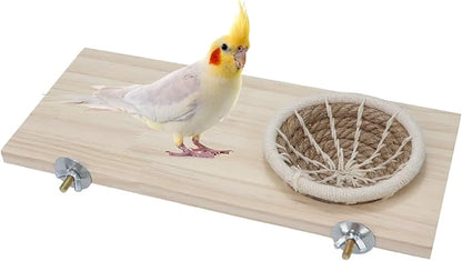 Wontee Bird Perch Stand with Nest Bird Breeding Nest Bed Wooden Platform for Budgies Parakeets Cockatiels Conures (S)