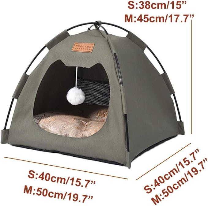 Cute Cat Teepee Cave, Cat Tent Foldable Indoor Outdoor with Thick Mat,Puppy Bed Tent,Bunny Pet Tent Teepee,Portable Dog House Teepee Tent, Cat Bed,Dog Bed Tent,Puppy Bunny,Pet Tent Teepee (Q, S)