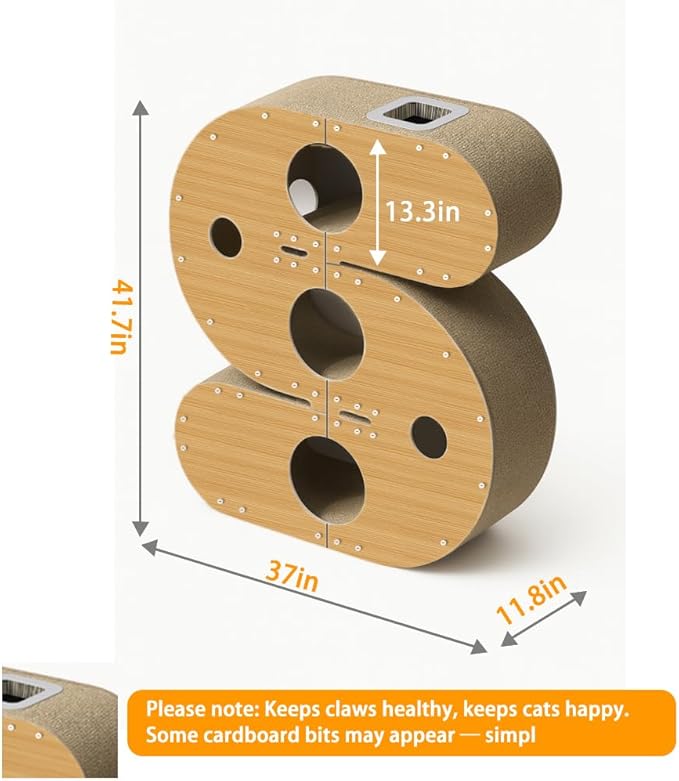 3-in-1 S-Shaped Cat Scratcher Tunnel & Cat Tree – Large Cat Furniture for Climbing, Scratching, Hiding & Play, Multi-Entry Maze Design, 37"x41.7"x11.8