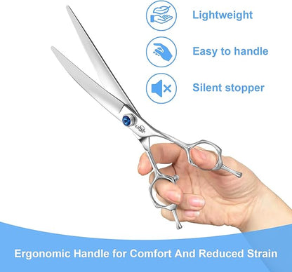 7" Curved Dog Grooming Scissorsï¼25 Degree of Curved Blade,Premium Pet Grooming Shears for Trimming Face and Paws