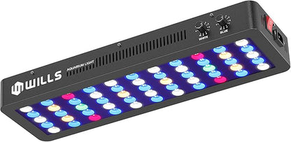 WILLS Full Spectrum Aquarium Light, Reef Lights for Coral with Dual Dimmable Channels, 55 Premium SMD Chips, Daisy Chain Design, Hanging Saltwater Fish Tank Light for SPS/LPS Coral Reef (165W/Black)