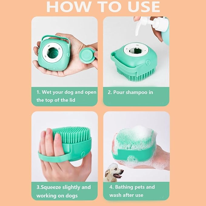 2Pcs Pet Bath Scrubber Brush, Dog Grooming Massage Shampoo Bath Brush with Soap and Shampoo Dispenser Soft Silicone Bristle for Long Short Haired Dogs Cats Shower (Blue&Pink)