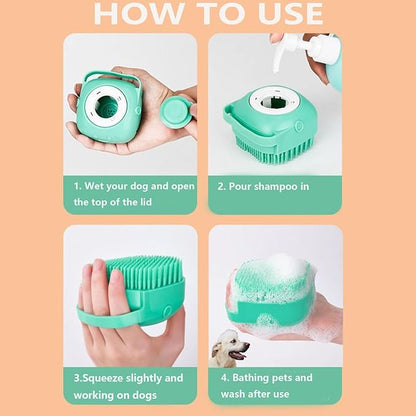 2Pcs Pet Bath Scrubber Brush, Dog Grooming Massage Shampoo Bath Brush with Soap and Shampoo Dispenser Soft Silicone Bristle for Long Short Haired Dogs Cats Shower (Blue&Pink)