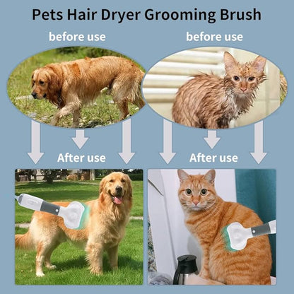 3 in 1 Professional Pet Grooming Dryer with Slicker Brush - Adjustable 3 Temperature Settings for Dogs and Cats (Grey)