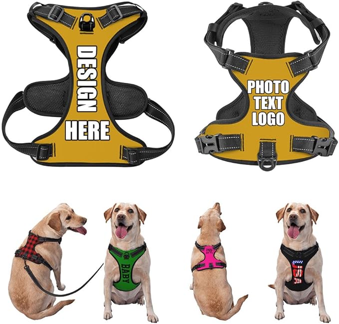 Personalized Dog Vests Customization for Puppy Medium Large Sized Dogs, Customize No Pull Dog Harnesses with Easy and Adjustable Wearing Buckles, Goldenrod, L