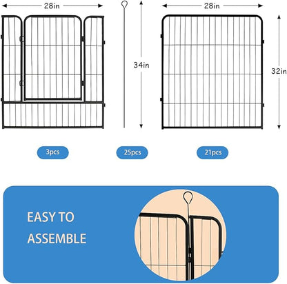 Dog Playpen,32 in(H) Pet Fence Outdoor for Rv Camping,Garden Fence Animal Barrie for Yard,Total 24 Panels with Gate 56Ft(L) Black Metal Temporary Fencing