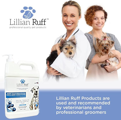 Lillian Ruff Berry Blue Brightening Face & Body Conditioner for Dogs & Cats - Tear Free Blueberry Conditioner - Remove Tear Stains, Hydrate Dry Skin, Add Shine & Luster to Coats - (Gallon W/Pump)