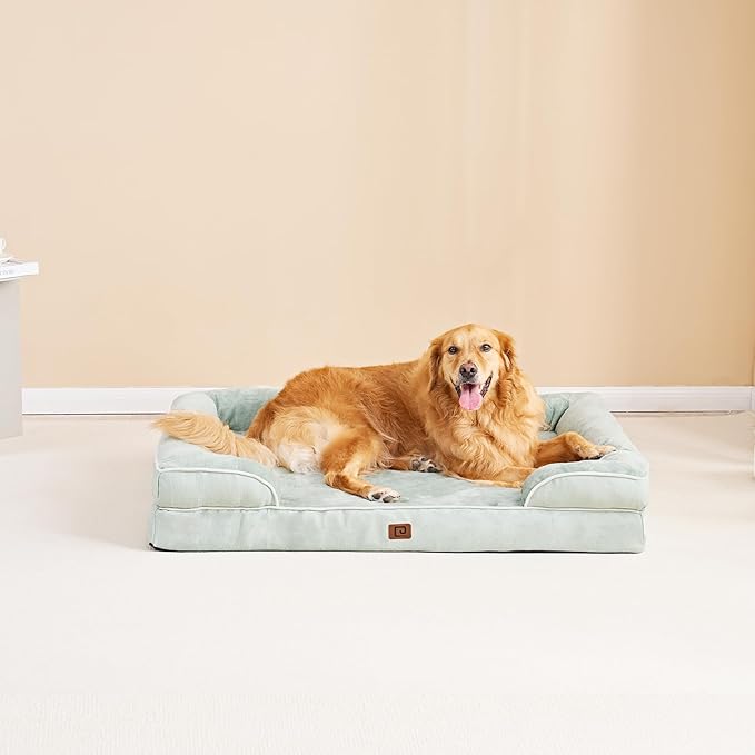 EHEYCIGA Orthopedic Dog Beds for Extra Large Dogs, Waterproof Memory Foam XL Dog Bed with Sides, Non-Slip Bottom and Egg-Crate Foam Big Dog Couch Bed with Washable Removable Cover, Sage Green