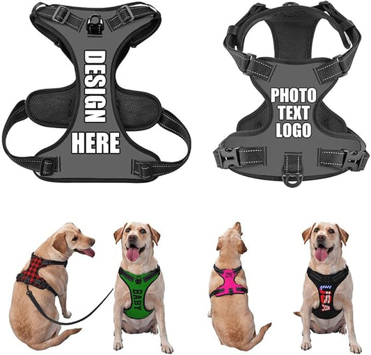 Custom Breathable Pet Chest Harness with Optional Leash, Customize No-Pull Dog Harnesses with Your Personalized Design, Personalize Pet Towing Vest with Mesh Fabric, DimGray, XL