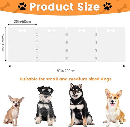 Acrylic Dog Playpen for House 4 Panels 80" W x 24" H Preassemble Foldable Clear Dog Gate Indoor with Handles, Free-Standing Pet Fence for Doorways Dog Pen for Small Dogs Puppy Cat Rabbit