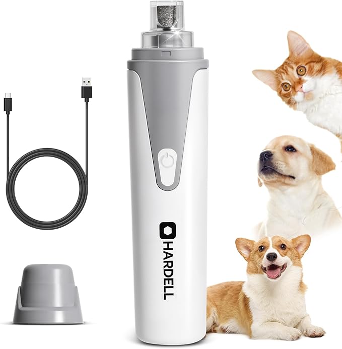 HARDELL Dog Nail Grinder, Super Quiet Dog Nail Trimmers with 2 LED Lights & 3 Grinding Ports, Safety Pet Nail Grinder for Small Dogs/Cats & Puppy