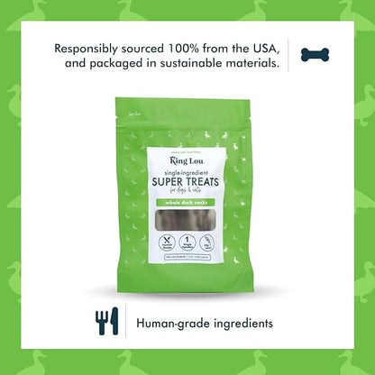 King Lou Pets - Whole Duck Necks for Dogs and Cats - Single Ingredient Dog Treat - Dehydrated Cat Treats - USA-Made Dog and Cat Treats - Supports Hip and Joint Health - 5 Count